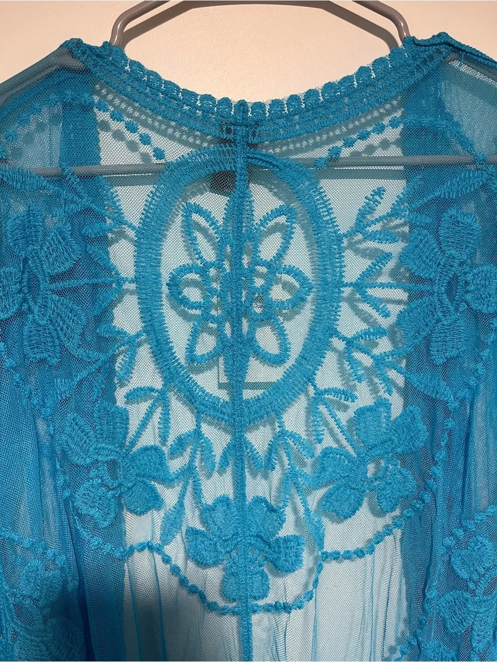 Raj Turquoise Sheer Lace Swim Coverup Kimono